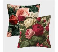 Rouge Housse Coussin 30x30 Lot de 2, Fleur Taie Oreiller 30x30, Velours Doux Housse de Coussin avec Fermeture Éclair Invisible, Carré Taie d'oreiller pour Extérieur Jardin Salon Décor Maison 9-8258