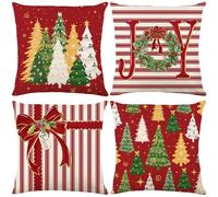 Rouge Housse Coussin Noël - 4pcs Decoration Noel Interieur Maison Housse Coussin Noel 45x45cm, Taies d'oreiller de Noël en Lin pour Chambre, Canapé, Christmas Decoration, Décoration Noel Intérieur