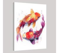 Rouge Image sur Toile Carpes koï à l'aquarelleTableau Décoratif Imprimé avec Cadre 30 x 20 cm Art Wall Peinture Photo Affiche Image pour Garçons Filles Chambre Dortoir