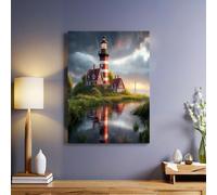 Rouge Image sur Toile Océan et PhareTableau Décoratif Imprimé avec Cadre 50 x 40 cm Art Wall Peinture Photo Affiche Image pour Garçons Filles Chambre Dortoir