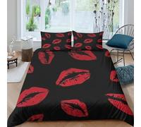 Rouge Kiss Marks Parure de Lit 3 pièces Microfibre Hypoallergique Imprimé en 3D Léger Vector Art Design Ensemble De Literie avec 2 Taies d'oreiller Confortable for Fille Super King（260x220cm）