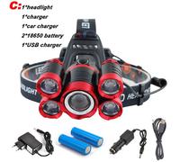 Rouge - Lampe Frontale Led Avec Zoom, 5 X T6, Alimentée Par Batterie 2x18650, Chargeur Usb, Pour Camping Et Pêche, Ac, Voiture