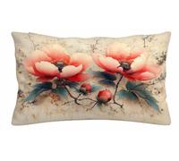 Rouge Lin Housse Coussin 60x80cm Lot de 1, Coussin Canape 60x80 Y-3965 | Fleur Rectangulaire Taie Oreiller vec Fermeture Éclair Invisible, pour Extérieur Jardin Salon Décor Maison Cadeau