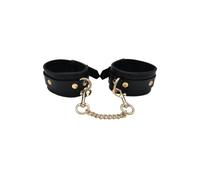 Rouge Luxury Bondage Manufacturer Manchettes en cuir noir uni avec accessoires dorés, noir/doré