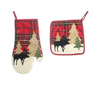 rouge Noël gant cuisine manique Gants de Cuisine Résistants à la Chaleur et Set de Maniques Gants de Four, Résistant à Chaleur et Antidérapant Maniques pour Barbecue, Cuisine