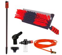 Rouge/Noir 7 mètres Telescopic HYDROCLEANER - VENTEO - Brosse à Eau de Lavage - Manche télescopique - Brosse avec éponge et raclette - Adaptateur d'angle Pro - Distributeur de Savon