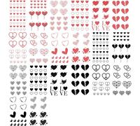 Rouge Noir Coeurs D'amour Tatouages Temporaires 15 Modèles 2 Couleurs 360 Modèles, Autocollants De Tatouage De Décalque De Saint-Valentin Imperméables Pour Femmes