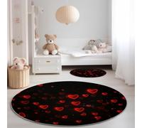 Rouge Noir Tapis de Salon Rond 120 cm, Lavable Poil Courts Saint-Valentin Romance Amour Imprimé Antidérapant Tapis Rond - pour Salle à Manger Chambre d’Enfant Nurserie