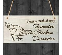Rouge Océan I Have A Touch of OCD Obsessive Poulet Trouble Farming Farmer Poules Sign Fantaisie à Suspendre Plaque en Bois Cadeau