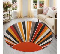Rouge-OrangeTapis Rond,Lavable en Machine Antidérapant pour Salon et Chambre à Coucher Salon Entrée - Style Soleil Géométrique Abstrait Éclat De Soleil Tapis Rond Rond 60 cm