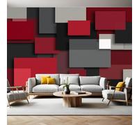Rouge Papier Panoramique Mural Géométrie de l'espace Papier Peint Intissé Poster Tableaux Muraux Tapisserie Photo pour Salon Canapé TV Fond Décoration Murale 350 x 256 cm