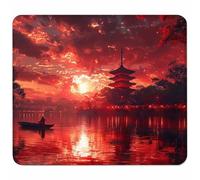 Rouge Petit Tapis de Souris 340x280mm avec Base en Caoutchouc Antidérapant et Imperméable, Gaming Tapis de Souris pour Femmes, Hommes, Ordinateurs Portables sans Fil, Cadeau Homme, Paysage P-2297