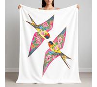 Rouge Plaid Couverture Polaire Flanelle, Imprimé Hiver Chaude Douce Moelleuse Microfibre Couvertures, Art Traditionnel Chinois Cerf-Volant Fleurs Plaid pour Chambre à Coucher Salon Canapé 150 x 200