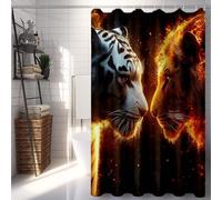 Rouge Rideau de Douche 120x200 cm, Imperméable Rideau Douche Tigre Shower Curtain avec 12 Anneaux Résistant Facile à Installer Lavable en Machine pour Decoration Maison, Cadeau Femme -lsy25073S