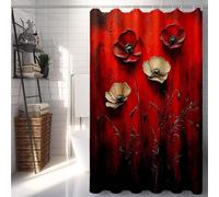 Rouge Rideau de Douche 90x200 cm, Imperméable Rideau Douche Fleur Shower Curtain avec 12 Anneaux Résistant Facile à Installer Lavable en Machine pour Decoration Maison, Cadeau Femme -lsy2507448S26