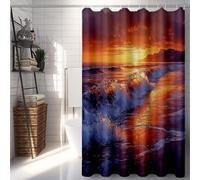 Rouge Rideau de Douche 90x200, Imperméable Rideau Douche Coucher de Soleil Shower Curtain avec 12 Anneaux Résistant Facile à Installer Lavable en Machine pour Decoration Maison, Cadeau -lsy25076S