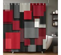 Rouge Rideau de Douche Imperméable 180x180 cm Géométrie de l'espace 3D Imprimé, Tissu Polyester Anti-Moisissure avec 12 Crochets pour Salle de Bain