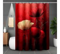 Rouge Rideau de Douche, Polyester Rideau Douche Fleur Shower Curtain 200x240, Imperméable Lavable Shower Curtain avec 12 Anneaux Résistant Facile à Installer pour Baignoire, Cadeau -lsy2507K0LN8S