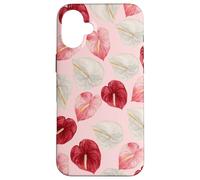 Rouge Rose Blanc Anthurium Hawaiian Floral Art Coque pour iPhone 16 Plus