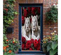 Rouge Sticker Porte 3D, Tigre Rose Animal Autocollant Poster de Porte Auto-adhésif Vinyle, Affiche Sticker Mural Chambre Salle de Bain Papier Peint Art Déco, 95 x 215 cm