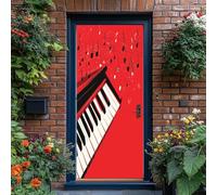 Rouge Sticker Porte 3D, Touches De Piano Et Notes Simples Autocollant Poster de Porte Auto-adhésif Vinyle, Affiche Sticker Mural Chambre Salle de Bain Papier Peint Art Déco, 90 x 200 cm