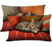 Rouge Taie Oreiller 40 x 60 Chat Taie d'oreiller 40x60 Protege Oreiller Rectangulaire Housse de Coussin Super Doux Taies D'oreillers Recto Verso Housse Coussin Decoratif, Chambre Lit Decoratif R-439