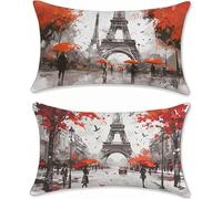 Rouge Taie Oreiller 40x80 Lot de 2 Coussin Canape La Tour de Fer Housse de Coussin Velours Coussins Canapé Rectangulaire Coussins, Taie d'oreiller Imperméable Housse Oreiller, Decoration Maison s-329