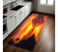 Rouge Tapis d’entrée Bateaux de pêche insulaires et Coucher de Soleil 50 x 80 cm Paillasson, Tapis de Bain Antidérapant, Tapis de Sol pour Salon Chambre Cuisine