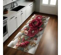 Rouge Tapis de Cuisine 60 x 180 cm Rose Diamant Souple Antidérapant Lavable Absorbant Devant Évier Tapis Long pour Couloir, Entrée, Salle de Bain