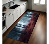Rouge Tapis de Cuisine Brume forestière végétale Long Lavable Antidérapant Antifatigue Devant Évier Décoration Paillasson 40 x 120 cm