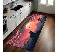 Rouge Tapis de Cuisine Cerisiers en Fleurs Japonais et Chats Long Antidérapant Antifatigue Absorbant Lavable Devant Évier Décoration Maison 40 x 120 cm