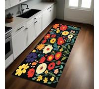 Rouge Tapis de Cuisine Fleurs de Marguerite de Dessin animé Antidérapant Lavable Devant Évier Long 40 x 120 cm pour Couloir Buanderie Salle à Manger Chambre Cuisine