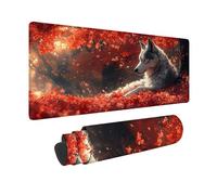 Rouge Tapis de Souris XXL 80 x 40 cm, Tapis Souris Loup sous Main Bureau avec 3MM Bords Cousus, Imperméable Mouse Pad Base en Caoutchouc Antidérapant Surface pour Gamer, PC, Cadeau -hjw2601BH