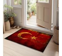 Rouge Tapis Lavable, Rétro Grunge Turc Drapeau Réducteur de Bruit Facile à Nettoyer Paillasson - Antidérapant Imprimé Tapis 160 x 230 cm pour Salon Chambre Bureau