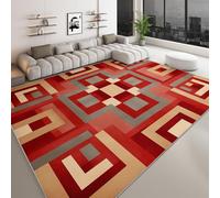 Rouge Tapis Salon 100 x 150 cm Géométrie Moderne Et Solide Espace Antidérapant Tapis Doux Poils Ras Moelleux Rug - Chambre Adulte Bureau Salle à Manger Decoration, Machine Lavable