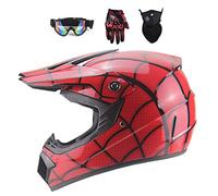 Rouge/ Toile d'araignée - Casque Moto Cross Enfant, Casque Motocross avec Lunettes Gants Masque, Casque VTT Integral Casque Hors Route Set BMX Enduro Velo Quad ATV Scooter (M)
