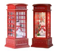 Rouge vintage lumineux Cabine téléphonique lanterne sapin de Noël Bonhomme de neige Figurine de Père Noël en cabine téléphonique, lampes de poche décoratives de Noël, bureau de table