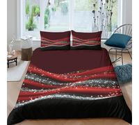 Rouge wave motion Parure de Lit Microfibre résistante 3 Pièces 3D Imprimée Facile d'entretien Sparkle festive design Housse de Couette avec Taie d'oreiller Douce for Femmes Single（135x200cm）
