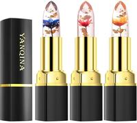 Rouges À Lèvres En Gelée De Fleurs De Cristal,3pcs Baume À Lèvres Changement De Couleur De Température,Rouge À Lèvres Magique,Hydratant Longue Durée,Soin Des Lèvres(A)
