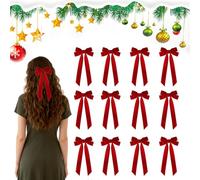 Rouges pour Arbre de Noël - 12 Pièces De Garniture En Ruban Avec Clip | Nœuds en Velours pour Sapin de Noël - Pour la Maison la Cuisine l'Extérieur le Style Ferme l'Intérieur les Femmes les Hommes