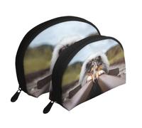 Rough Collie Bokeh Railway Chiens Animaux de Compagnie Rough, Trousse de Maquillage Coquille Femme Petit Porte-Monnaie Trousse de Toilette Trousse à cosmétiques 2 pièces
