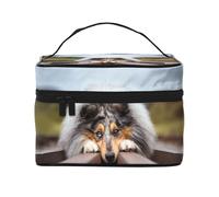 Rough Collie Bokeh Railway Chiens Animaux de Compagnie Rough, Trousse de Maquillage Trousse à cosmétiques Trousse de Toilette de Voyage Portable Trousse à Crayons