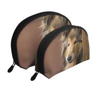 Rough Collie Lassie Chiens Gros Chiens Moelleux Animaux de Compagnie, Trousse de Maquillage Coquille Femme Petit Porte-Monnaie Trousse de Toilette Trousse à cosmétiques 2 pièces