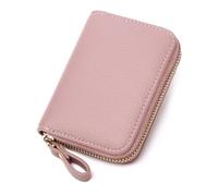 ROUGH FIT Porte-cartes de crédit pour femme avec blocage RFID, pochette en cuir synthétique avec fermeture éclair, plusieurs emplacements pour cartes, mini porte-cartes de crédit pour femme, rose,