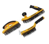 Roughneck Lot de 3 brosses métalliques Robustes - Kit de Nettoyage Haute Performance avec Poils en Acier au Carbone et poignée Douce - Grattoir (300 mm), Bloc (165 mm), Brosse à Deux Mains (250 mm)