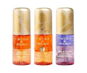 Rougj Twiga Travel Kit Solaires 3x50ml - Spray Protecteur Cheveux, Lotion Solaire SPF 30, Lait Après-Soleil - Protection UV, Hydratation & Prolongateur de Bronzage - Made in Italy