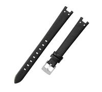 ROUHO 12 x 6mm Bracelet Montre Femme Petit Cadran, Accessoires Chaîne en Cuir Véritable pour Anne Klein-Noir + Argent Boucle