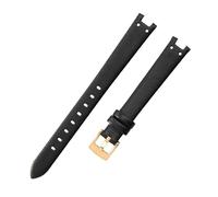 ROUHO 12 x 6mm Bracelet Montre Femme Petit Cadran, Accessoires Chaîne en Cuir Véritable pour Anne Klein-Noir + Or Boucle
