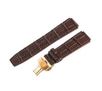 ROUHO 18 x 23mm Corne Convexe Cuir Véritable Bracelet Montre Boucle Déployante Sangle Montre Remplacement pour Fiyta Interstellar Space Capsule DGA35001/DGA35005/35007-Marron + Or Boucle