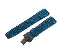 ROUHO 18 x 23mm Corne Convexe Cuir Véritable Bracelet Montre Boucle Déployante Sangle Montre Remplacement pour Fiyta Interstellar Space Capsule DGA35001/DGA35005/35007-Bleu + Noir Boucle